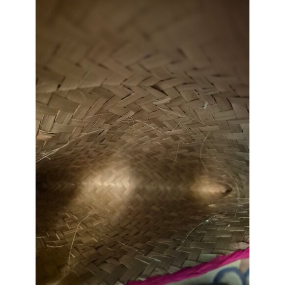 Vintage Handmade Straw Shoulder Bag With Leather Strap Red Tan Magnetic Flap - Picture 4 of 4